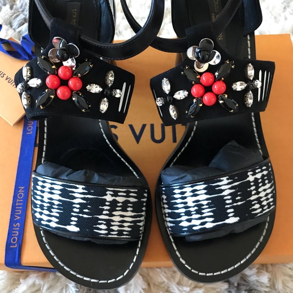 LOUIS VUITTON FRONTPIER EMBELLISHED SANDALS HEELS - Picture 7 of 8